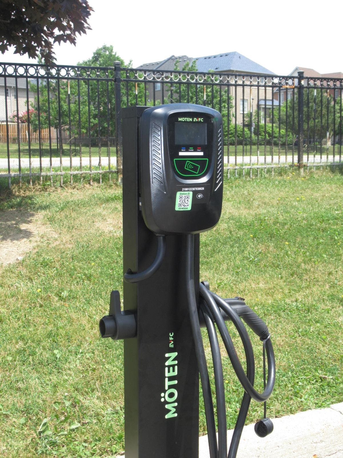 MÖTEN charger pedestals, retractors, and NACS J1772 adapters